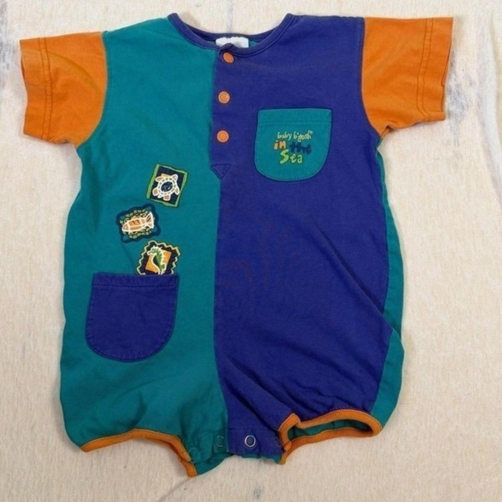 Vintage Baby B'gosh Romper 18 Months Colorblock In the Sea Shortall 90s